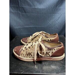 Michael Kors Brown and Beige Lace Up Low Sneakers Size 8m/9.5w